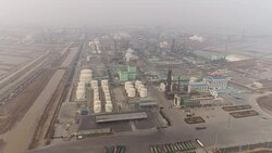 Aerial View of Petrochemical Plant and Air Pollution In China Stock Footage