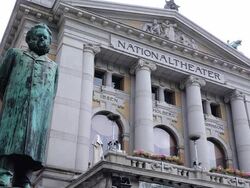 MS LA Shot of National Theatre / Oslo, Norway Stock Footage