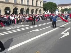 MS PAN Shot of traditional costume parade in Oktoberfest / Munich, Bavaria, Germany Stock Footage
