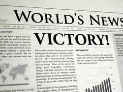 Newspaper Headline: Victory Stock Footage