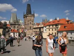  UNESCO World Heritage Site, Charles Bridge, Prague, Czech Republic, Europe Stock Footage