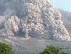 Pyroclastic Flow Sweeps Down Side Of Sinabung Volcano Stock Footage