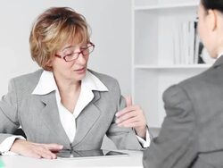 Young woman having a job interview Stock Footage