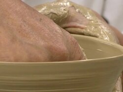 View of the making pottery using by potter's wheel Stock Footage