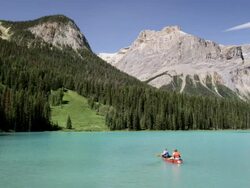Canoeing in Emerald Lake, Yoho National Park, Canada Stock Footage