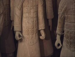 CU detail of Terracotta Warrior hands and armour, Museum of Qin, Xian, China Stock Footage