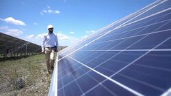 Slowmotion Technician At Solar Power Station Stock Footage