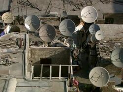 MS View of parabola on rooftop / Le Caire, Egypt Stock Footage