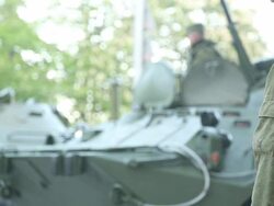 armored personnel carriers on the streets Stock Footage