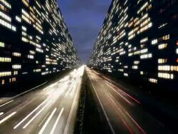 WS T/L CGI View of motorway with heavy traffic in city at dusk /Cologne, North Rhine-Westphalia, Germany  Stock Footage