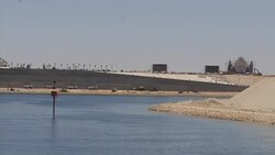 Travelling aboard boat down new Suez canal channel News Clip