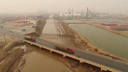 Aerial View of Petrochemical Plant, Oil Tank Truck and Air Pollution In China Stock Footage