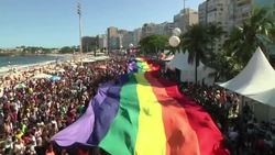 Thousands paraded down Copocabana's main coast boulevard with rainbow flags and thematic floats. Gay rights activists are using Rio de Janeiro's annual gay pride parade to demand laws against discrimination based on sexual orientation. (Nov. 17) News Clip
