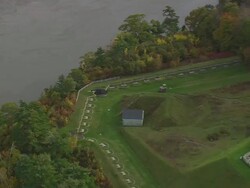 MS AERIAL ZI ZO View of Fort Knox and State Park / Maine, United States Stock Footage