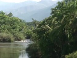 The view of the river, the vegetation and the mountains Stock Footage