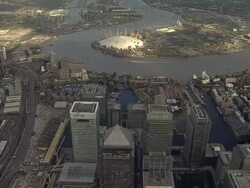 "Aerial static W/S Canary Wharf, Isle of Dogs and Greenwich Penninsula" Stock Footage