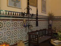 PAN interior room with tiled walls in historic building in old Jewish quarter in the historic center of Cordoba Stock Footage