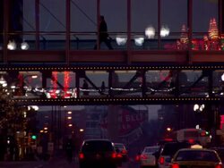 MS Street, cross bridges and pedestrian at night / Minneapolis, Minnesota, United States Stock Footage