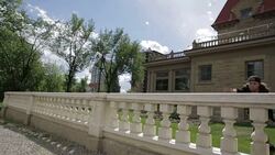 Young man parkour jumping railing Stock Footage