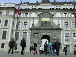 MS Tourists enter into prague castle / Prague, Hlavni mesto Praha, Czech Republic Stock Footage