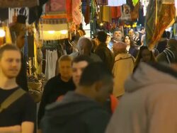 MS Shot of People shopping in Muslim Quarter alleys / old city of Jerusalem / Jerusalem, Judea, Israel Stock Footage