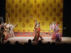 MS Artist performing Beijing opera in traditional theatre AUDIO / xi'an, shaanxi, china Stock Footage