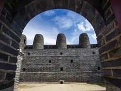 MS T/L POV Shot of Suwon Hwaseong Castles Bongdon (UNESCO Heritage) / Suwon, Kyonggi-Do Province, South Korea   Stock Footage