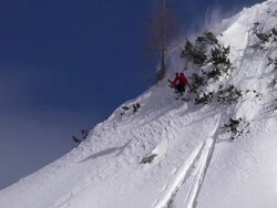 HD Super Slo-Mo: Free Ride Skier at Downhill Stock Footage