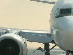 Boeing 737 Airplane taxis and turns to the Runway Stock Footage