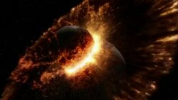 A planet the size of Mars collides with Earth. Stock Footage