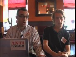 Sarkozy at party HQ, analyst and anti-Sarkozy rally News Clip