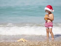Baby Santa Claus at sea Stock Footage