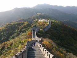 WS View of Person walking on Great Wall Mutianyu / Huairou,Ã‚Â China Stock Footage