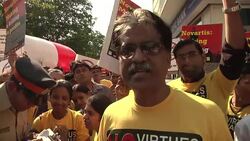 Protest for cheap medicine outside office of  Novartis, which wants generic drugs patented News Clip