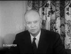 1953: THE MEN AROUND EISENHOWER: President Dwight D. Eisenhower sitting at desk saying '...grateful that you allow me to come into your living room...present each as your public servant of the United States.' Instructional Video