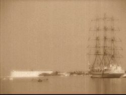 Old sailing ship in port Stock Footage