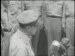 General MacArthur gives a speech on the USS Missouri at the end of WWII. News Clip