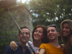 Group of teenager selfie stick Stock Footage