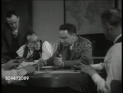 1935: U.S. 1938 PRESIDENTIAL ELECTION POLL: REPRISAL: INT MS Editor Eric Hodgins & Elmo Roper in meeting w/ staff, '... means a Roosevelt landslide... they better be right...' CU Newspaper headline 'Fortune Poll Sees Landslide For Roosevelt.' NYC Instructional Video