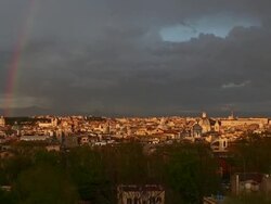 Rainbow over Rome Skyline from Gianicolo Hill Stock Footage