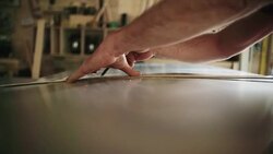 White Male Carpenter in his Forties Marks Metal Stock Footage