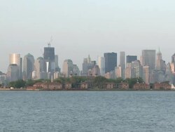 WS View of Ellis Island and Downtown Manhattan / Jersey City, New Jersey, United States Stock Footage