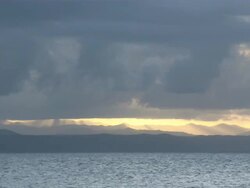 WS View of tranquil ocean with mountains in background / Great Barrier Reef, Australia Stock Footage