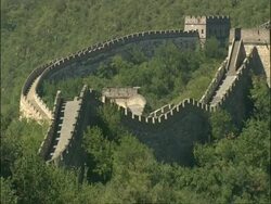 Pan left across from section of Great Wall of China to watchtower, Mutianyu, China Stock Footage