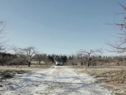 WS Two young man driving truck on snowy and rural road during day / Stillwater, Minnesota, United States Stock Footage