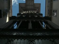 CU View of Moving up Santa Justa Elevator / Lisbon, Lisbon, Portugal Stock Footage