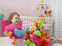 HD CRANE: Adorable Baby Girl Playing With Toys Stock Footage