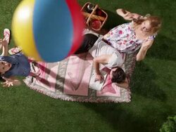 MS, Lockdown, family relaxing and having fun on a blanket at the park, overhead view Stock Footage