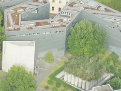 MS AERIAL ZO Shot over Jewish museum / Berlin, Germany Stock Footage