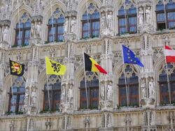 MS Details of Town Hall at Grote Market / Leuven, Brabant, Belgium Stock Footage